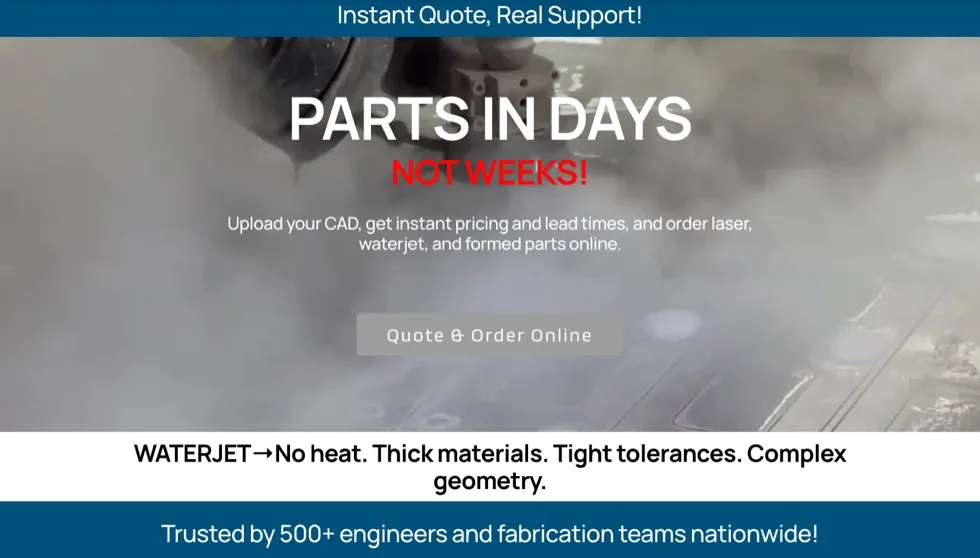 ACP Waterjet instant-quote page, rebuilt as part of the in-house marketing function